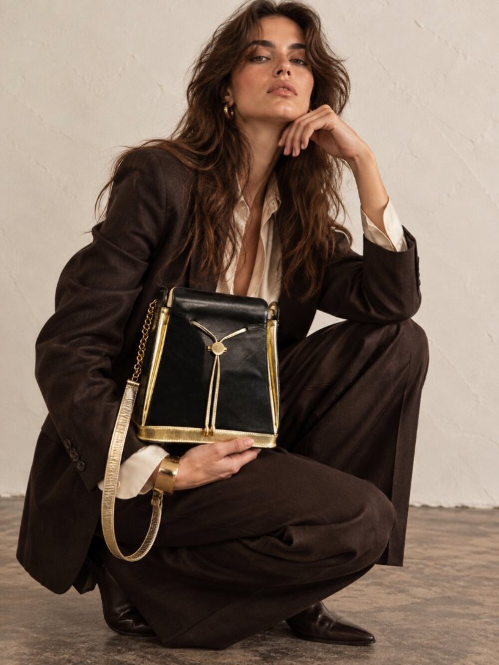 Vintage Black and Gold Box Bag with Chain